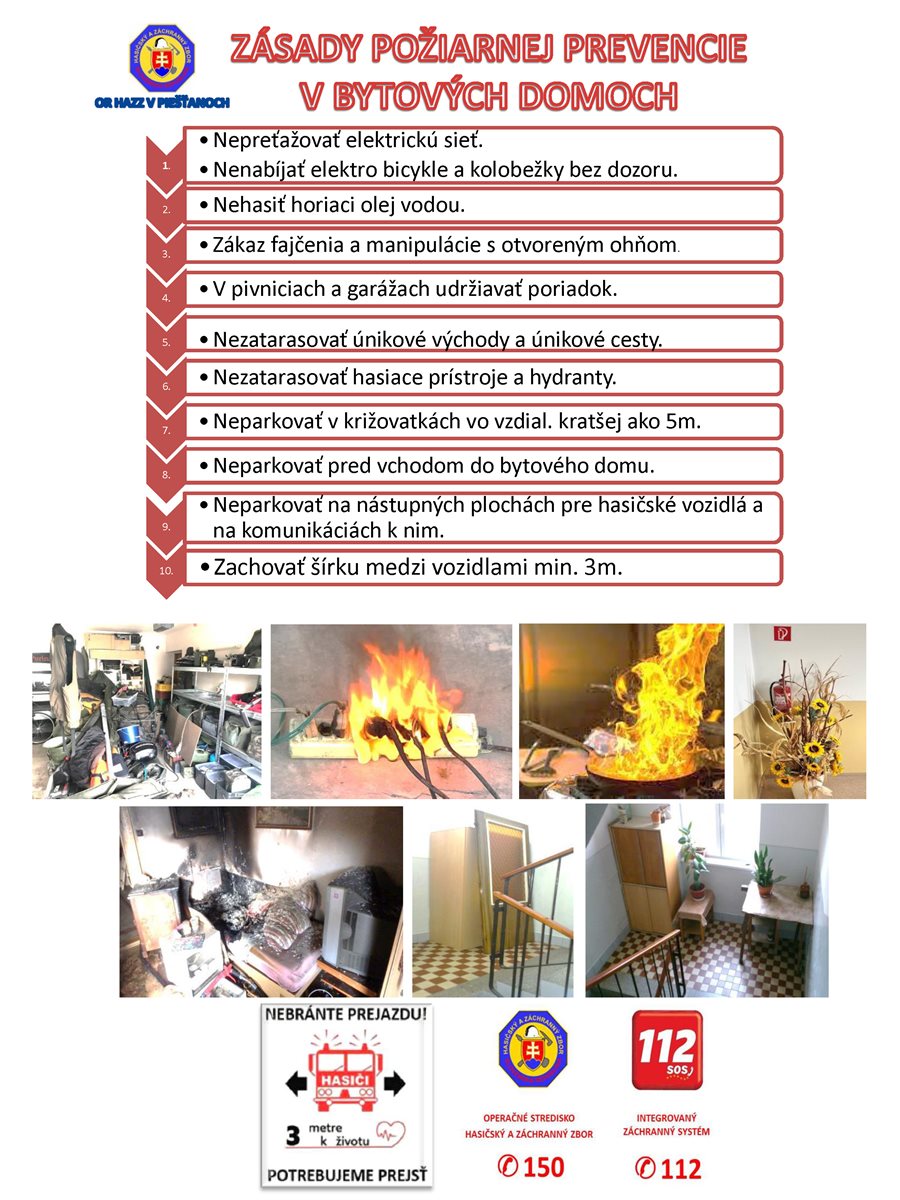 Zásady požiarnej prevencie v bytových domoch, dekoratívna grafika, informácie v textovej podobe nižšie