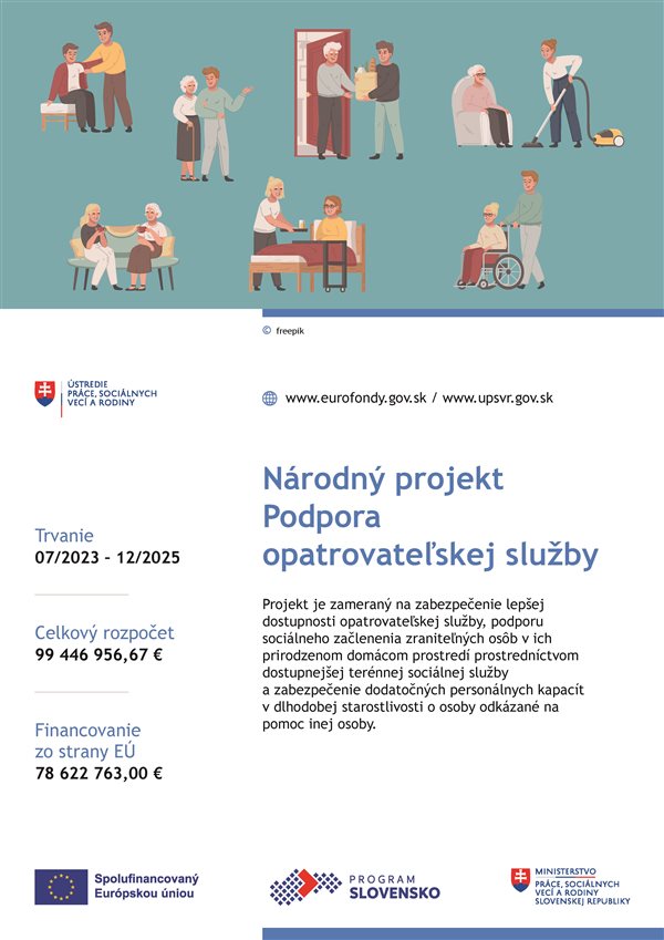 Leták národného projektu opatrovateľská služba, informácie v textovej podobe vyššie