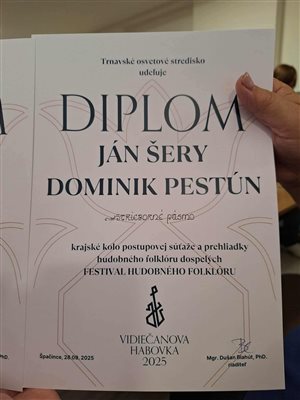 Diplom Jánovi Šérymu a Dominikovi Pestúnovi
