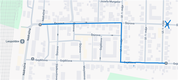 Mapa presunutie autobusovej zastávky