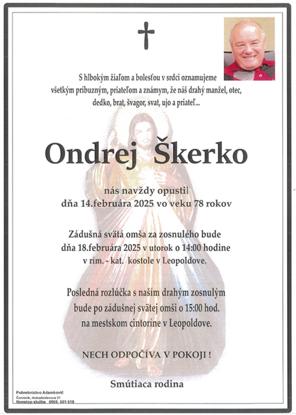 Smútočné oznamy Ondrej Škerko