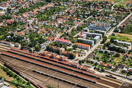 Mesto Leopoldov - letecký záber na centrálnu časť mesta